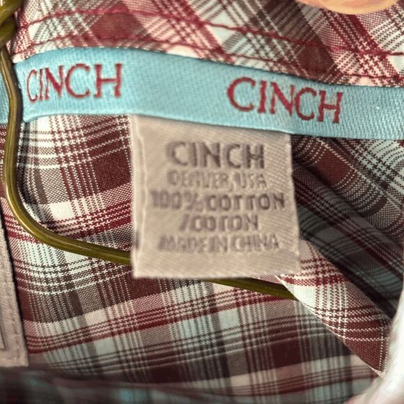 Cinch Performance Shirt Men's Large Red Green Plaid Western Monogram - Picture 6 of 6